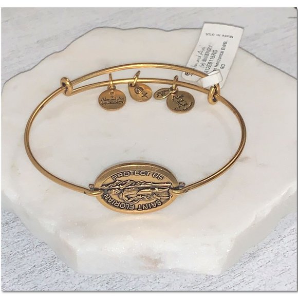Alex and Ani Saint Florian Charm Horizontal Bangle Bracelet Gold Tag Attached - Picture 1 of 9